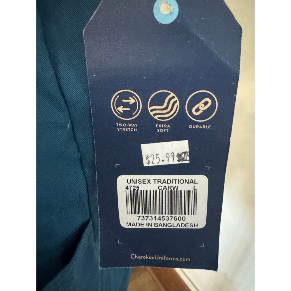 NWT Cherokee Core Stretch Scrub Top Teal Unisex Large V-Neck 4725 - Picture 3 of 8